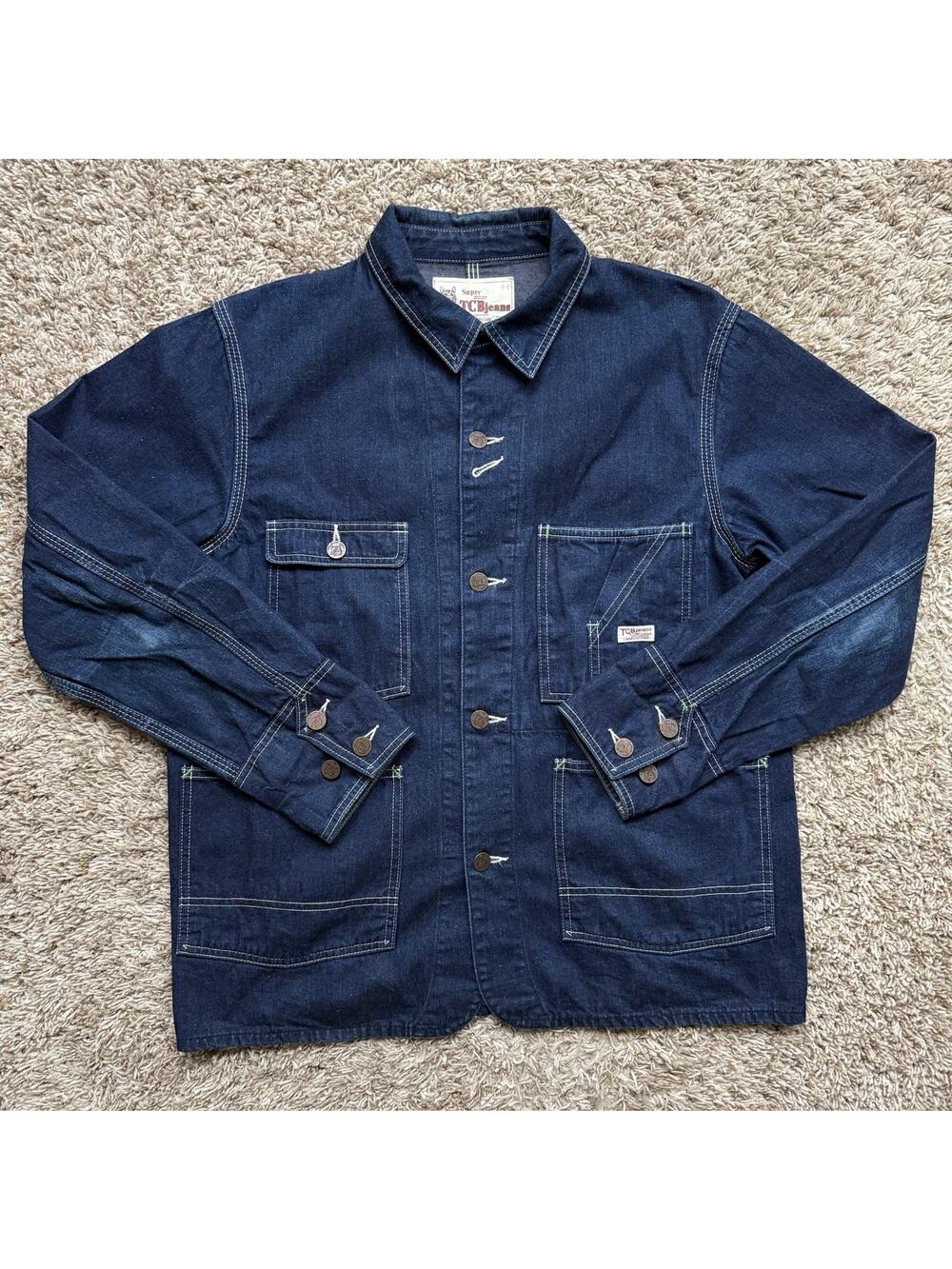 TCB Jeans Japan Stop Loss Blue Denim Jean Chore Jacket Button Men’s Size 38 / M - Picture 1 of 8